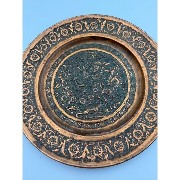 TREE of LIFE Antique Hand Hammered Middle Eastern Copper Tray - Picture 2 of 8